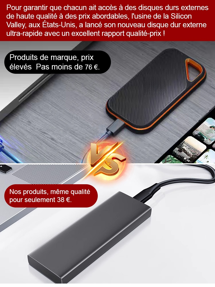 SSD Portable Ultra-Rapide USB 4.0 Gen3 : Transfert Stable et Sans Perte