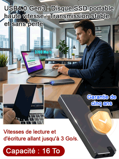 SSD Portable Ultra-Rapide USB 4.0 Gen3 : Transfert Stable et Sans Perte
