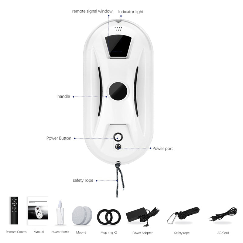 Robot Nettoyeur de Vitres Intelligent – Navigation IA, Double Patin Rotatif & Sécurité Anti-Chute